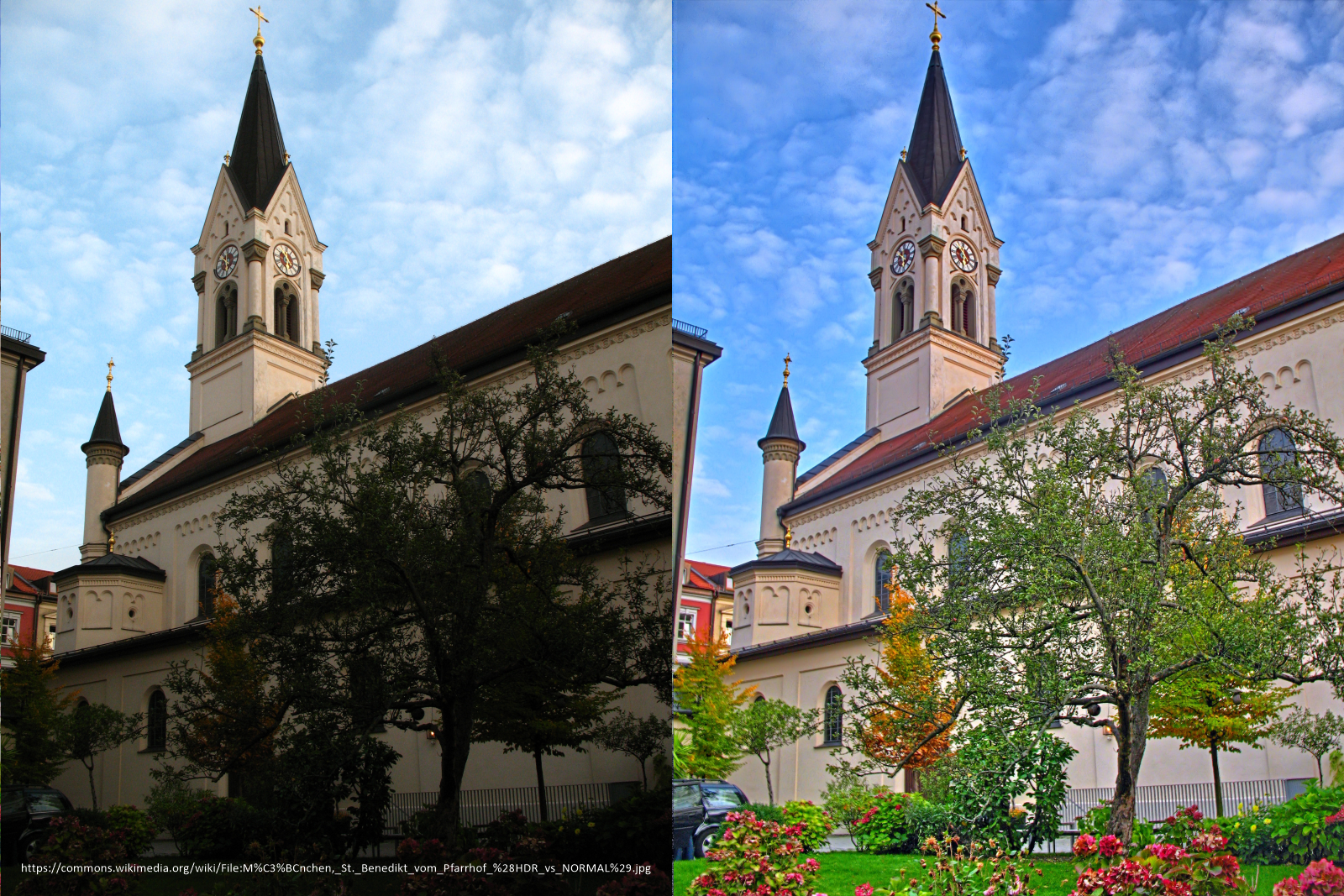 HDR-COMPARE-Munchen_St._Benedikt_vom_Pfarrhof_NORMAL-vs-HDR